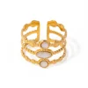 18K Three Layer Cream Moonstone Open Ring