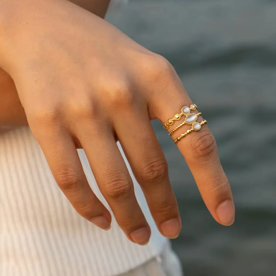 18K Three Layer Cream Moonstone Open Ring