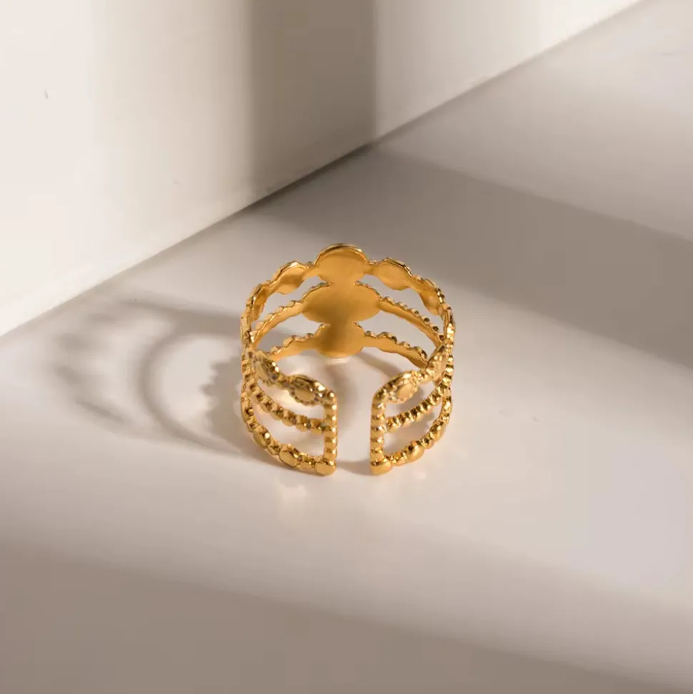 18K Three Layer Cream Moonstone Open Ring