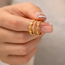 18K Three Layer Pink Stone Open Ring