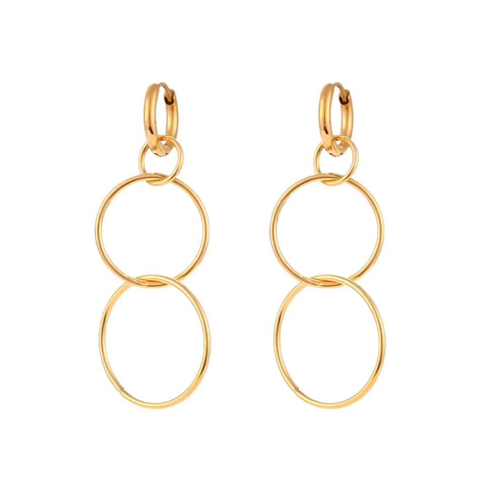 18K Triple Hoop Dangle Earrings