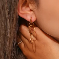 18K Triple Hoop Dangle Earrings