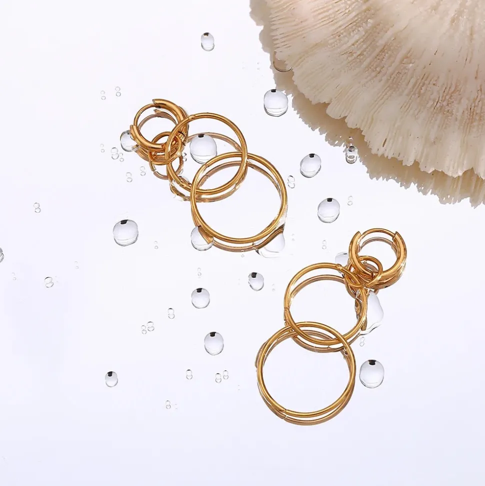 18K Triple Hoop Dangle Earrings