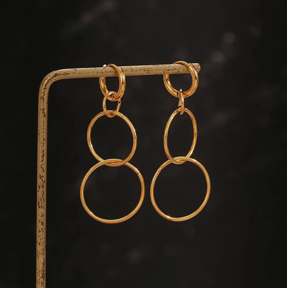 18K Triple Hoop Dangle Earrings