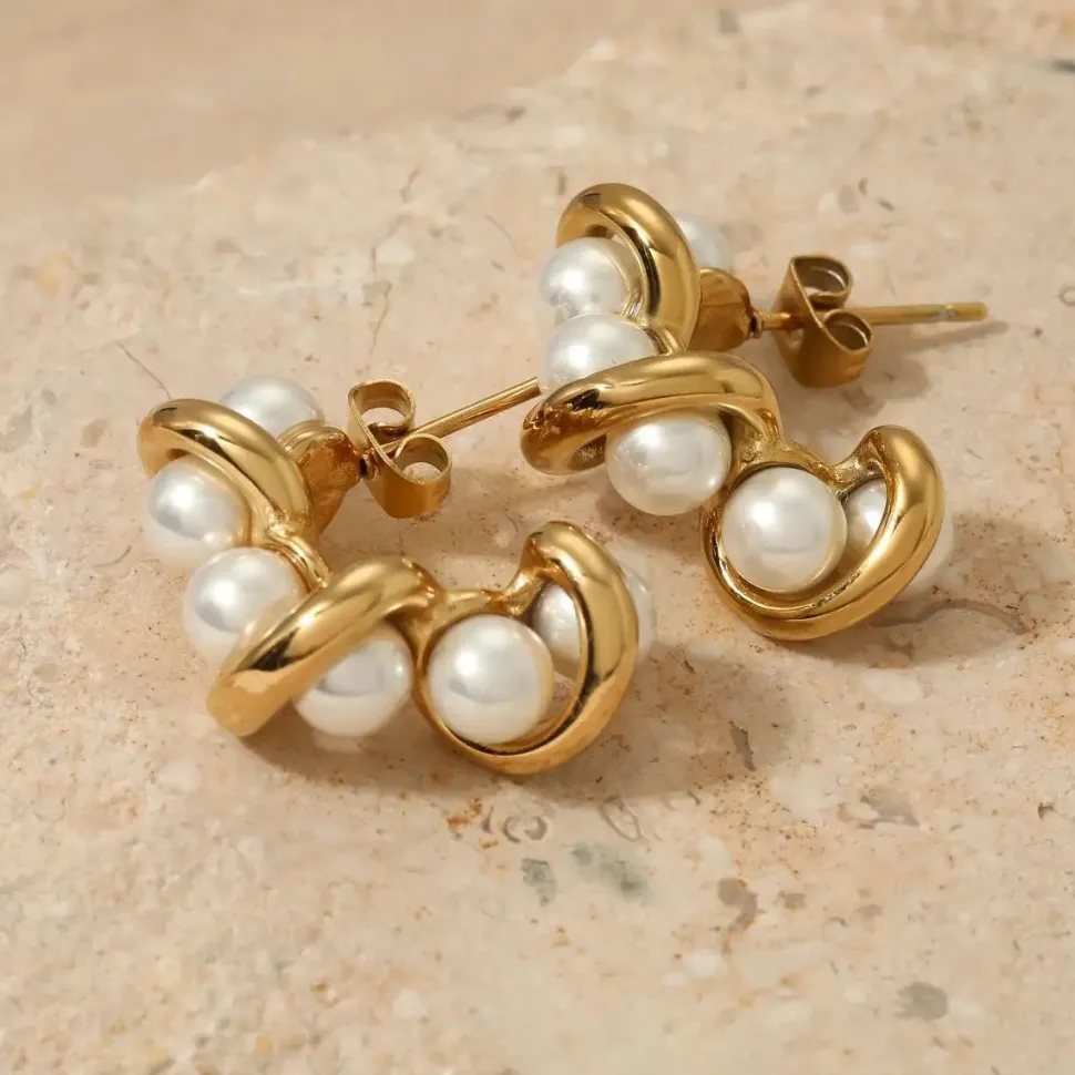 18K Twisted Pearl C-Hoops