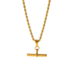 18K Twisted Rope Chain Bar Pendant