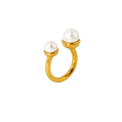 18K Two Pearls Open Ring
