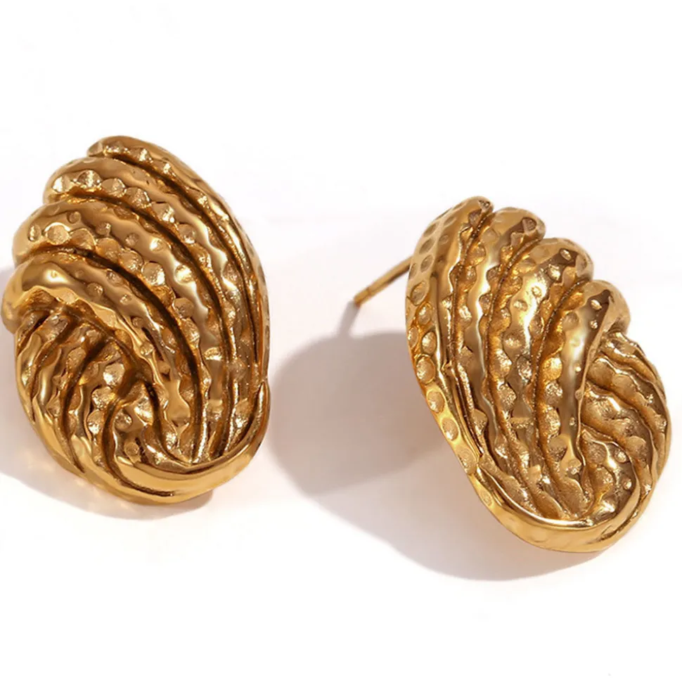 18K Vintage Hammered Twisted Stud Earrings