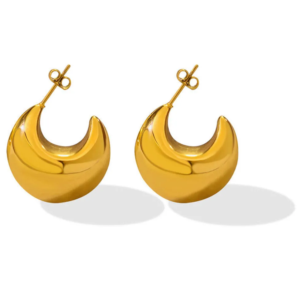 18K Vintage Hollow C-Shaped Earrings