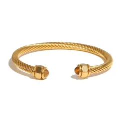 18K Vintage Stone Open Bangle