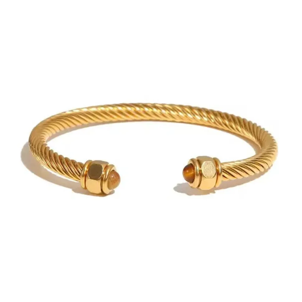 18K Vintage Stone Open Bangle