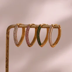 18K V-shape Zircon Huggie Earrings