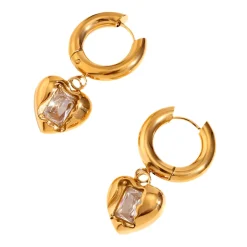 Love Heart Pendant Drops in 18K Gold-Plating with Cubic Zirconia