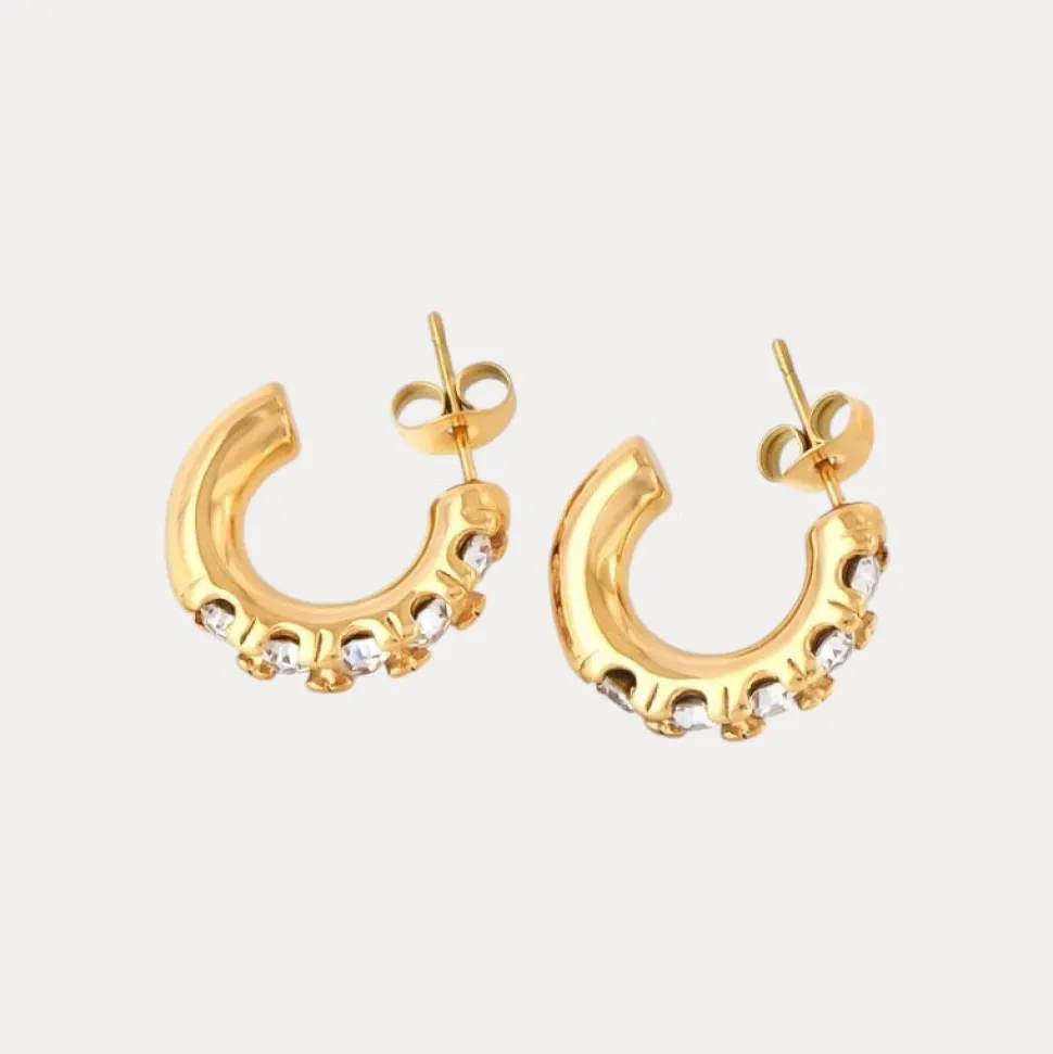 Open Hoops in 18K Gold-Plating with Cubic Zirconia
