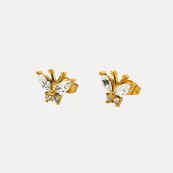 Pave Butterfly Studs in 18K Gold-Plating with Cubic Zirconia