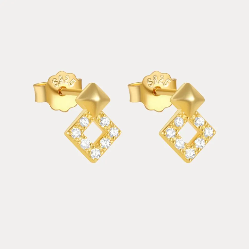 Pave Diamond Vermeil Studs in 18K Gold-Plating with Cubic Zirconia