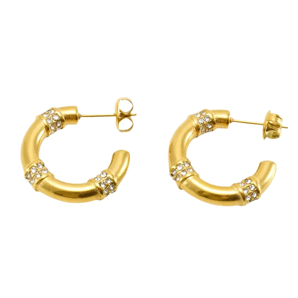 Pave Hoops in 18K Gold-Plating with Cubic Zirconia