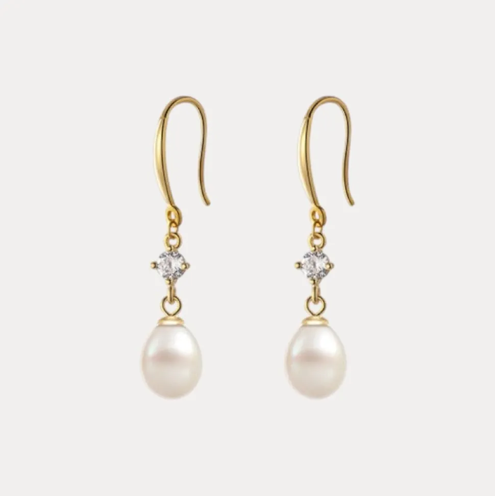 Pearl Ball Vermeil Drops in 18K Gold-Plating with Cubic Zirconia