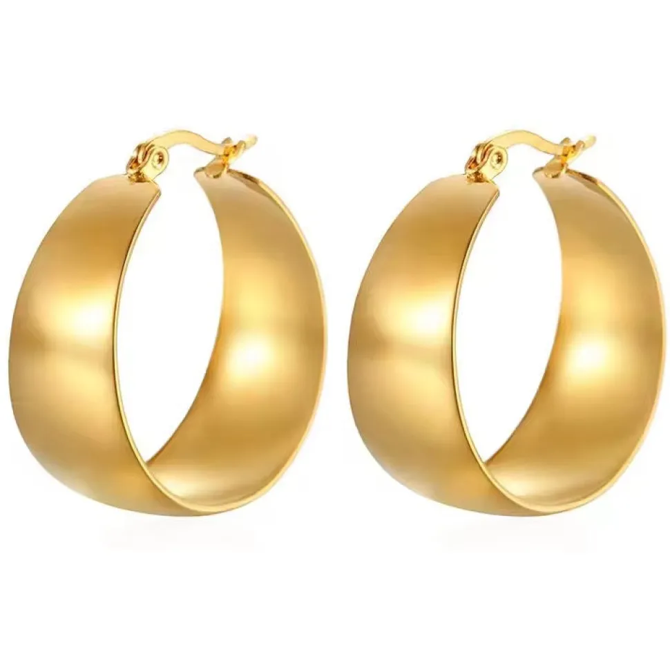 Round Flat Hoops in 18K Gold Plating