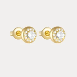 Round Pave Studs in 18K Gold-Plating or Silver with Cubic Zirconia