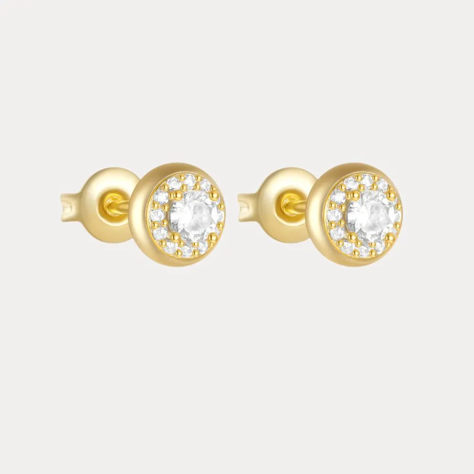 Round Pave Studs in 18K Gold-Plating or Silver with Cubic Zirconia