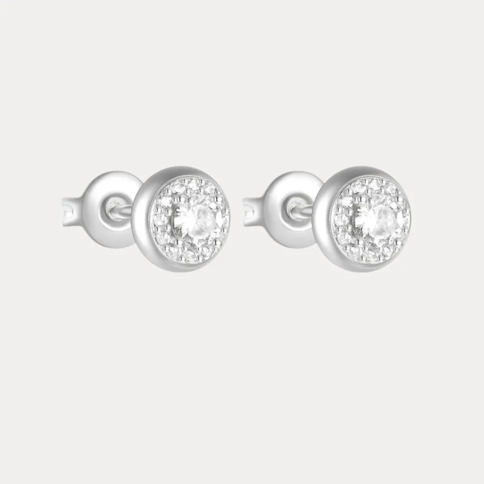 Round Pave Studs in 18K Gold-Plating or Silver with Cubic Zirconia