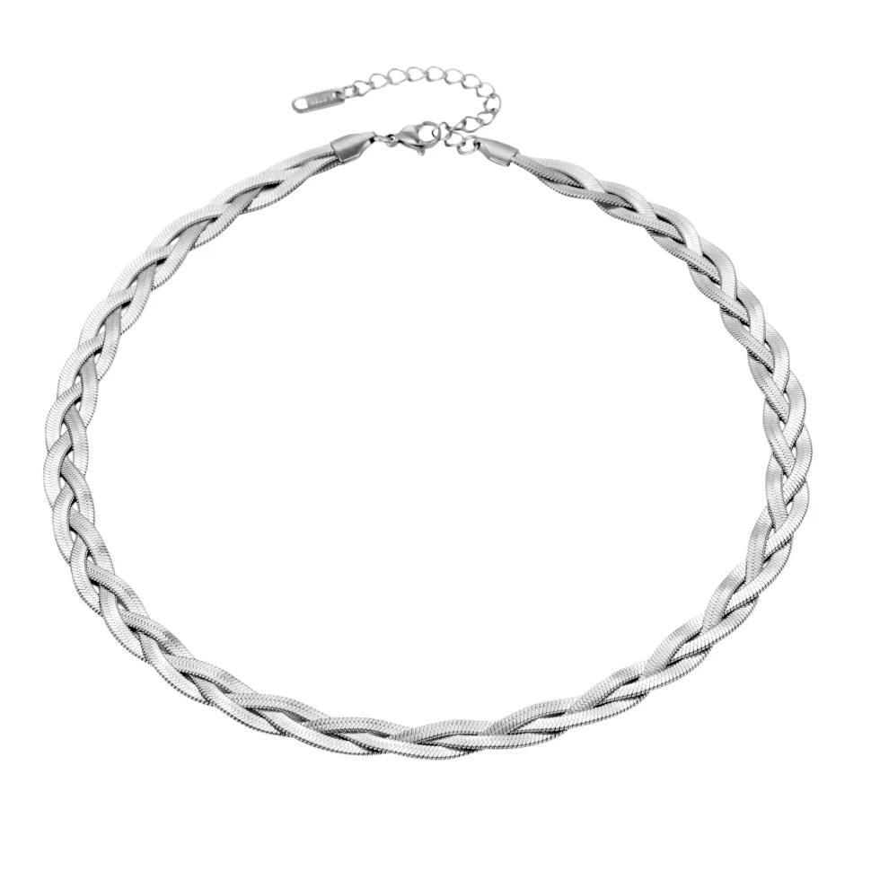 Silver Braided Herringbone Necklace