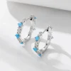 Silver Dainty Blue Opal Huggies