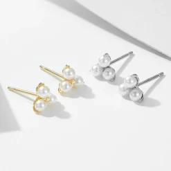 Silver Dainty Pearl Studs