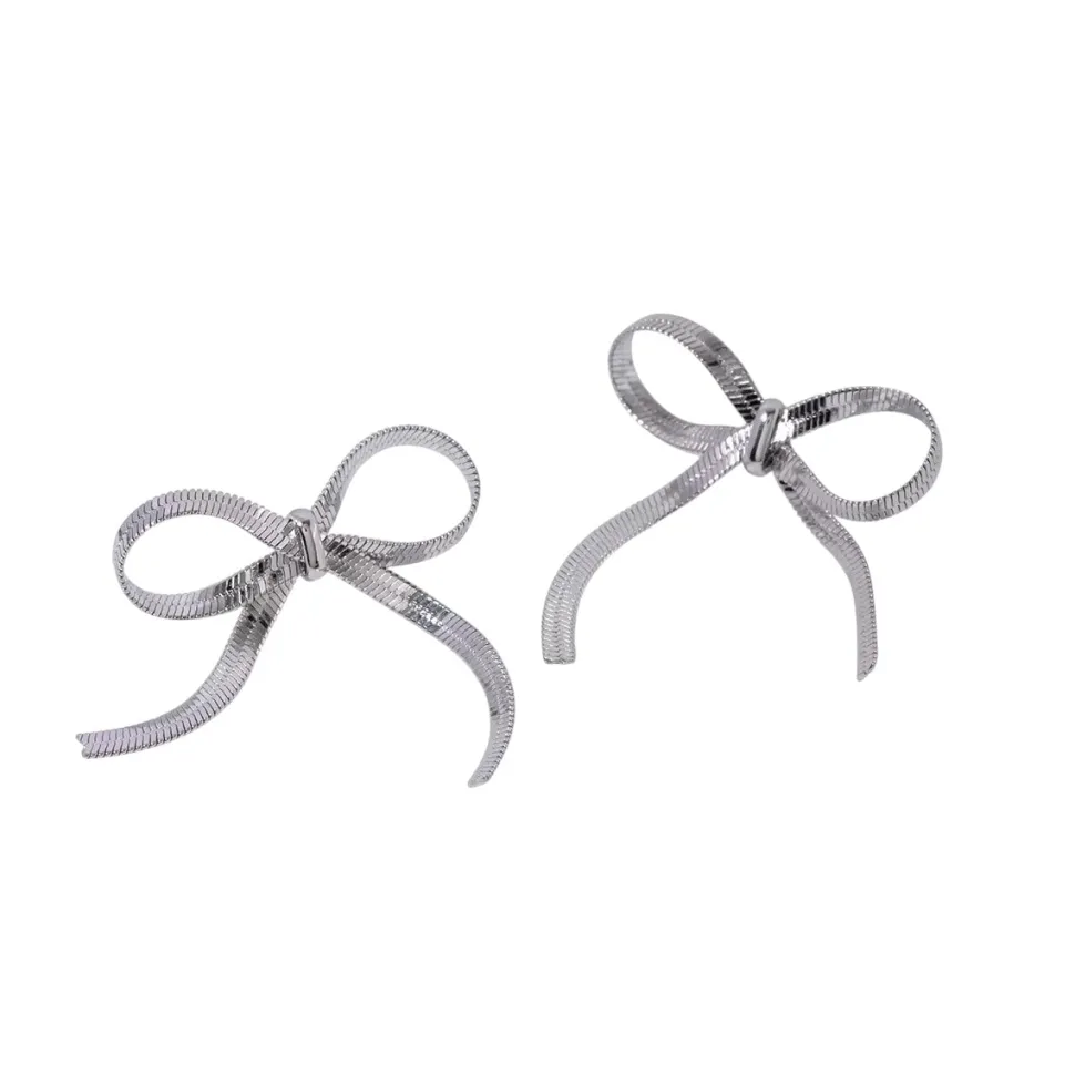 Silver Flowy Bow Statement Studs