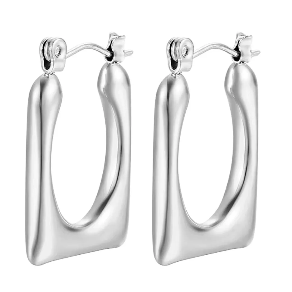 Silver Smooth Oval Square Hoops