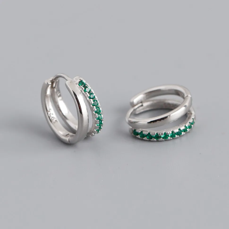 Silver Two Layer CZ Huggies