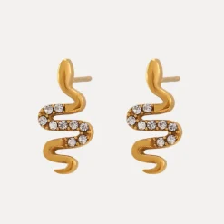 Snake Stud in 18K Gold-Plating with Cubic Zirconia