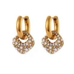 Square Drops in 18K Gold-Plating with Pearl and Cubic Zirconia