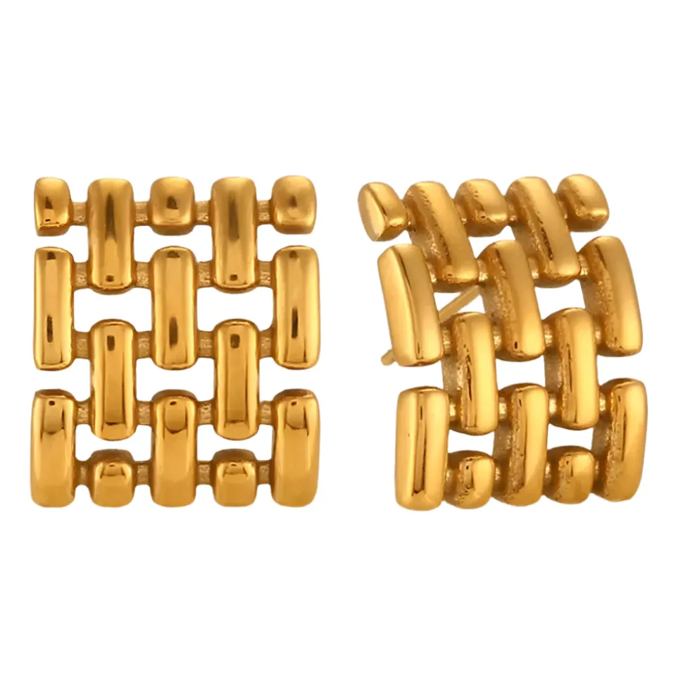 Square Mesh Studs in 18K Gold-Plating