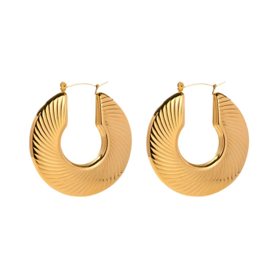 Stripe Round Hoops in 18K Gold-Plating