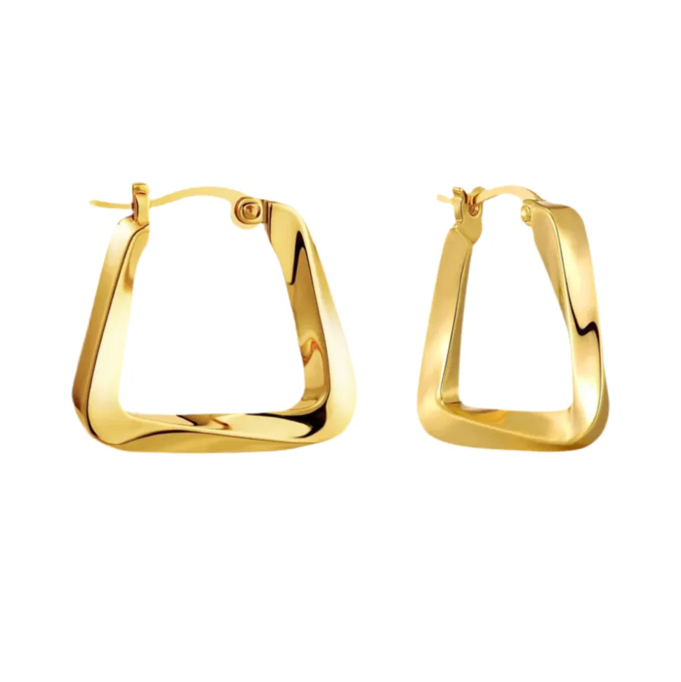 Textured Geometric Square Hoops in 18K Gold-Plating