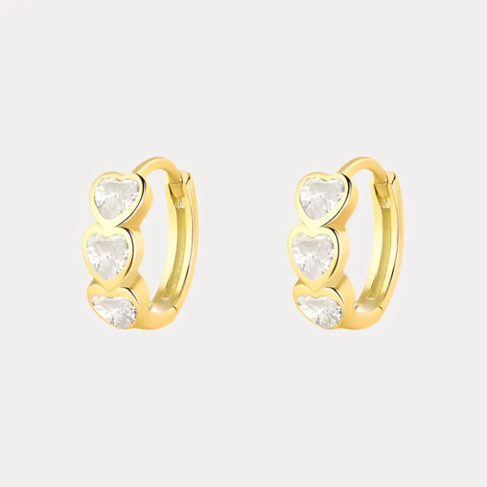 Triple Heart Vermeil Huggies in 18K Gold-Plating with Cubic Zirconia