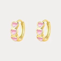 Triple Heart Vermeil Huggies in 18K Gold-Plating with Cubic Zirconia