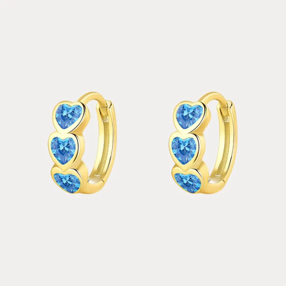 Triple Heart Vermeil Huggies in 18K Gold-Plating with Cubic Zirconia