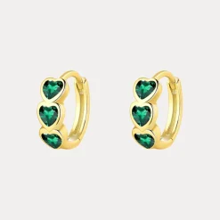 Triple Heart Vermeil Huggies in 18K Gold-Plating with Cubic Zirconia