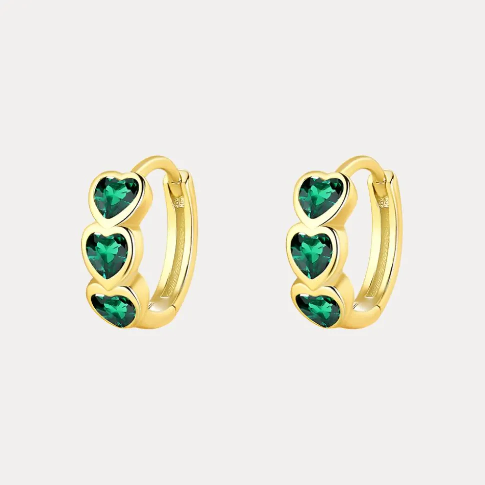 Triple Heart Vermeil Huggies in 18K Gold-Plating with Cubic Zirconia