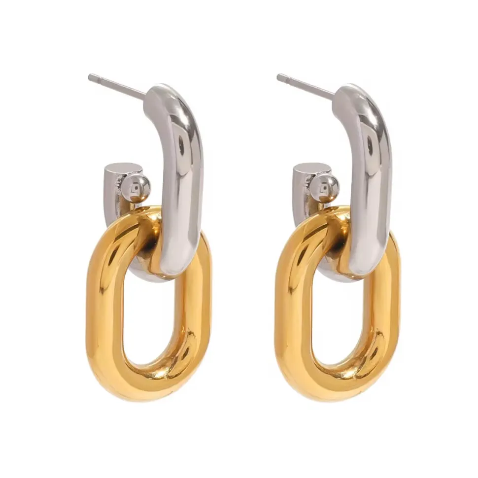 Two Tone Link Statement Earrings