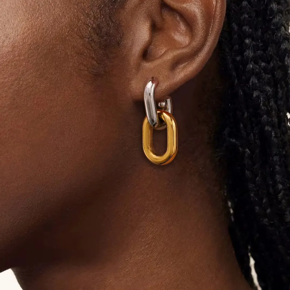 Two Tone Link Statement Earrings