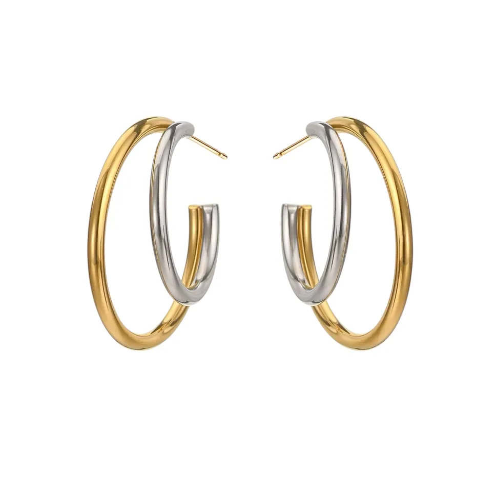 Two Tone Thin Double Layer Earrings