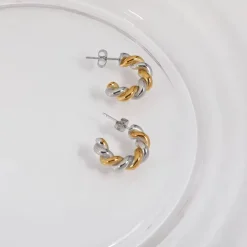 Two Tone Twisted Open Hoop