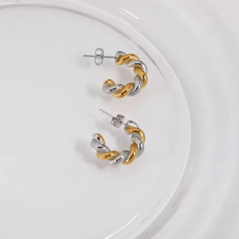 Two Tone Twisted Open Hoop